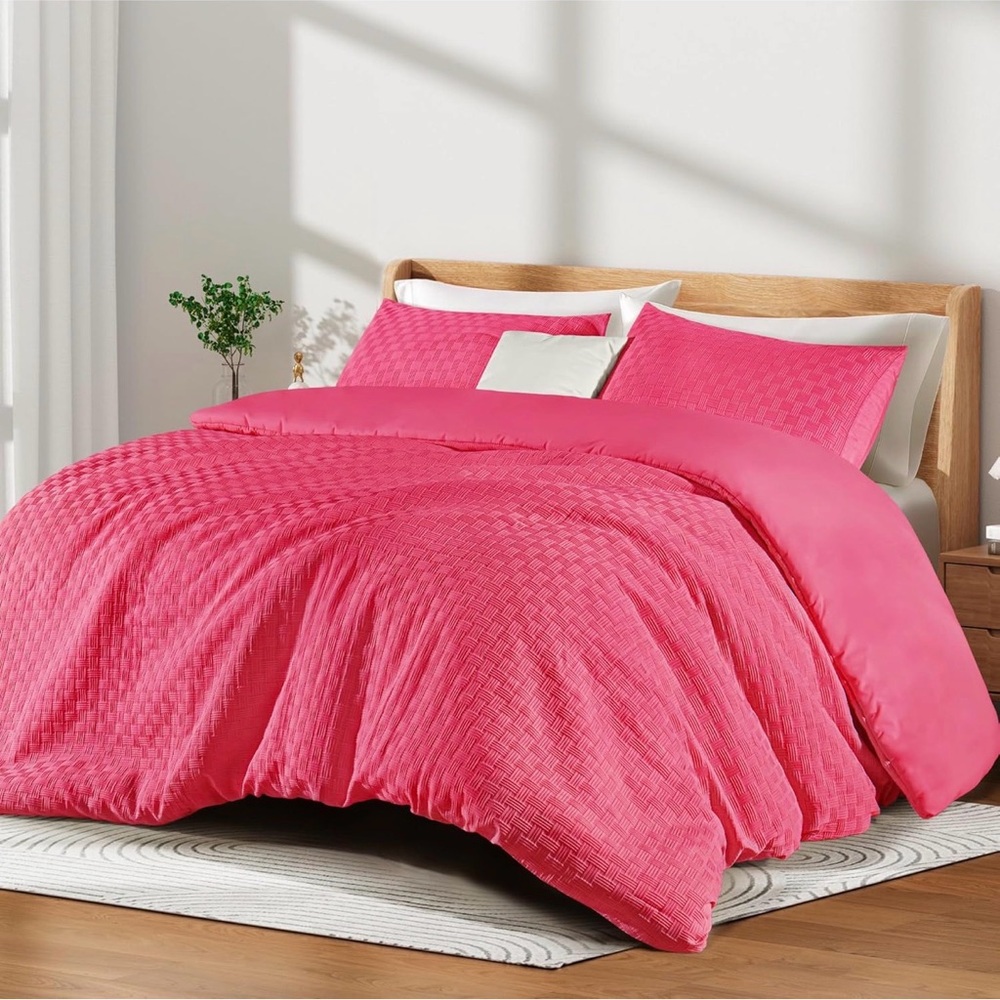 Hot Pink Basketweave Comforter Set - Queen